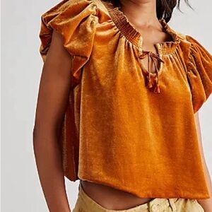 Terese Velvet Blouse in Rich Gold - Free People